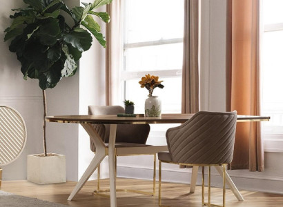 Dining set Dining room Luxury dinette Dining table Table Chairs Brown Set 5 pieces